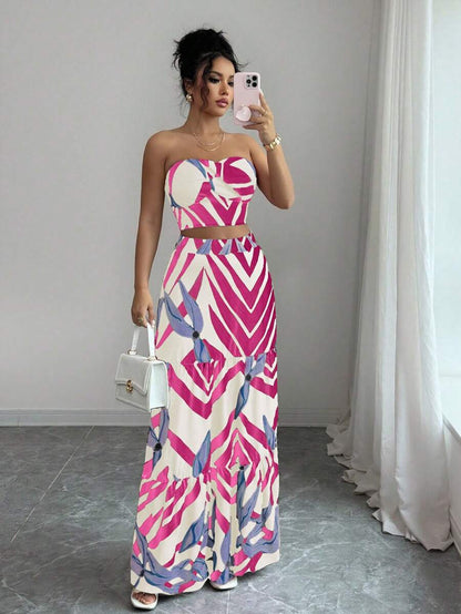 Conjunto Feminino 2 Peças com Cropped e Saia Longa