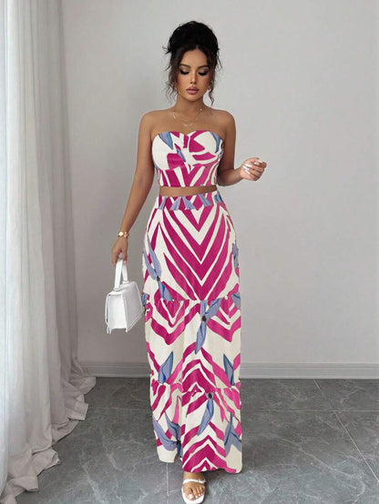 Conjunto Feminino 2 Peças com Cropped e Saia Longa