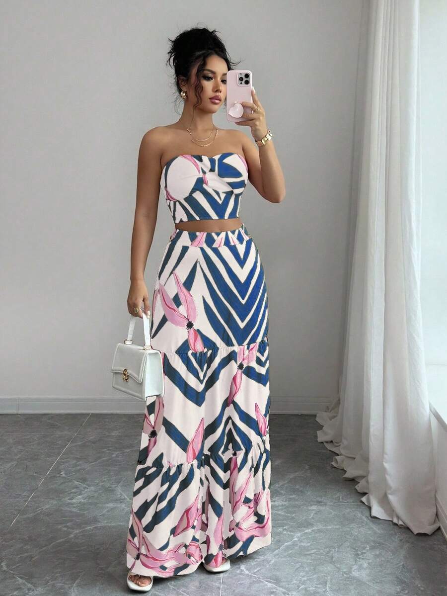 Conjunto Feminino 2 Peças com Cropped e Saia Longa