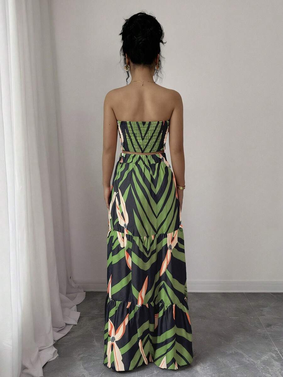 Conjunto Feminino 2 Peças com Cropped e Saia Longa