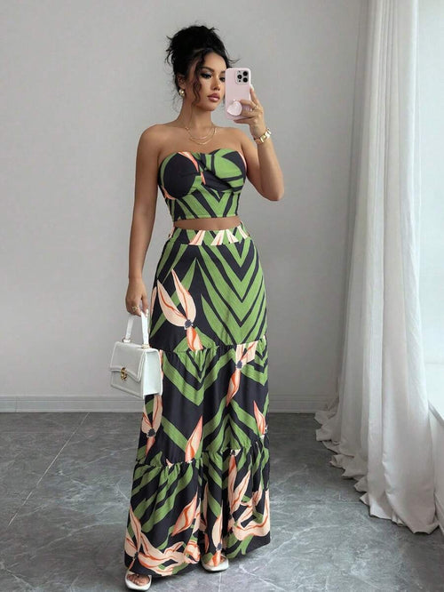 Conjunto Feminino 2 Peças com Cropped e Saia Longa