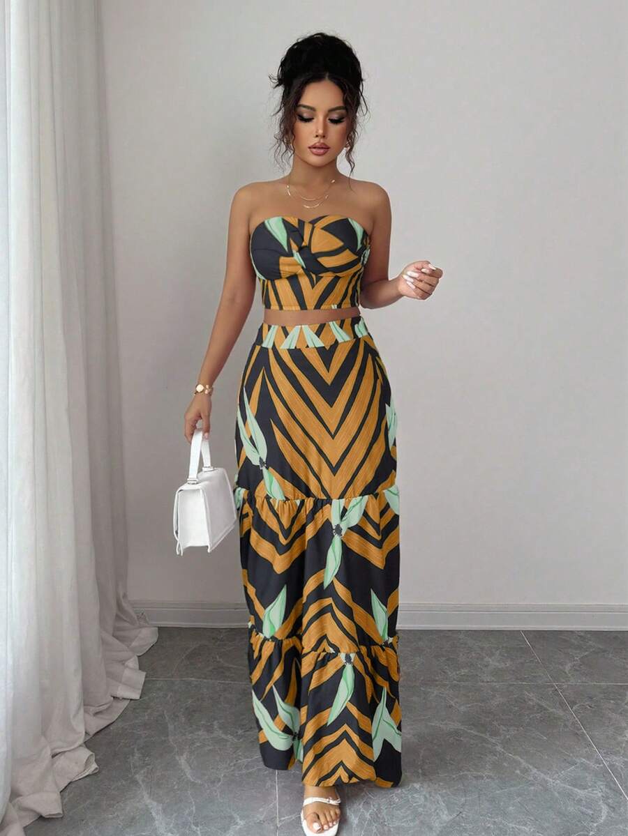 Conjunto Feminino 2 Peças com Cropped e Saia Longa