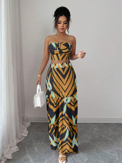 Conjunto Feminino 2 Peças com Cropped e Saia Longa