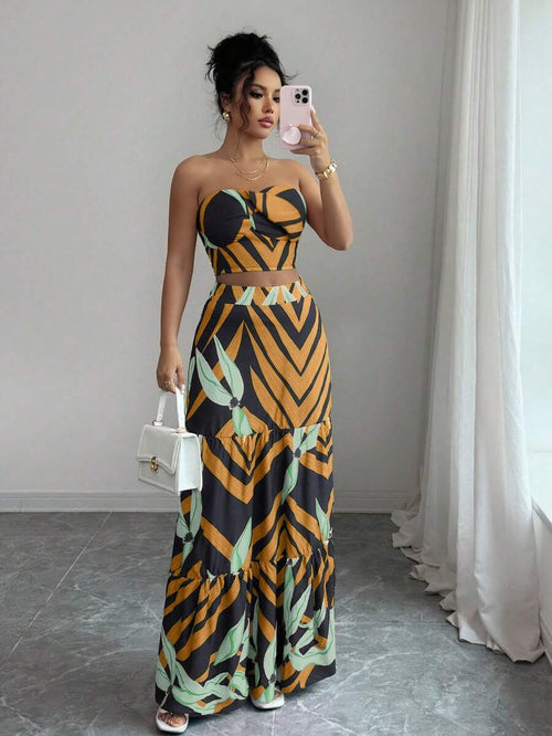 Conjunto Feminino 2 Peças com Cropped e Saia Longa