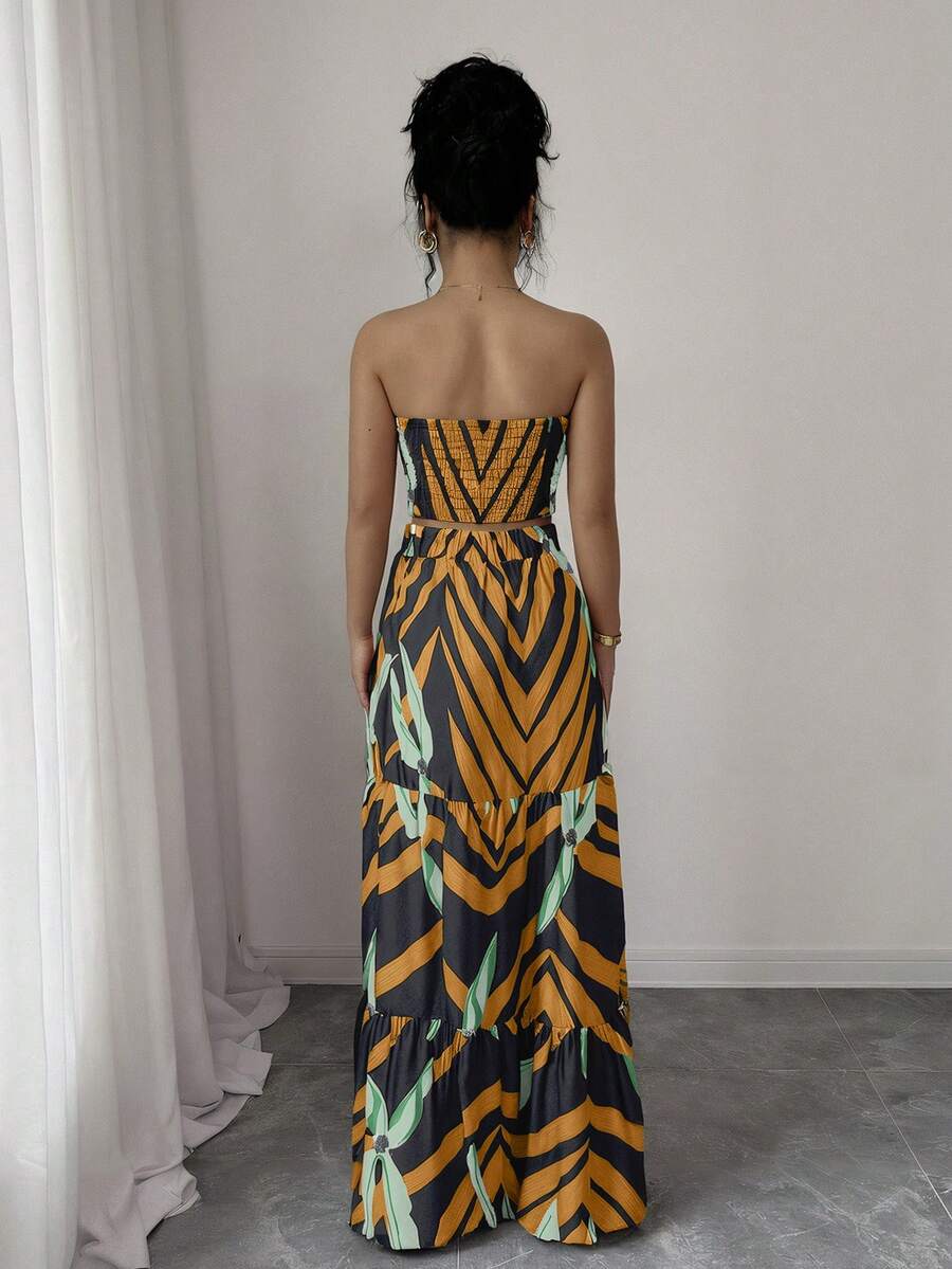 Conjunto Feminino 2 Peças com Cropped e Saia Longa