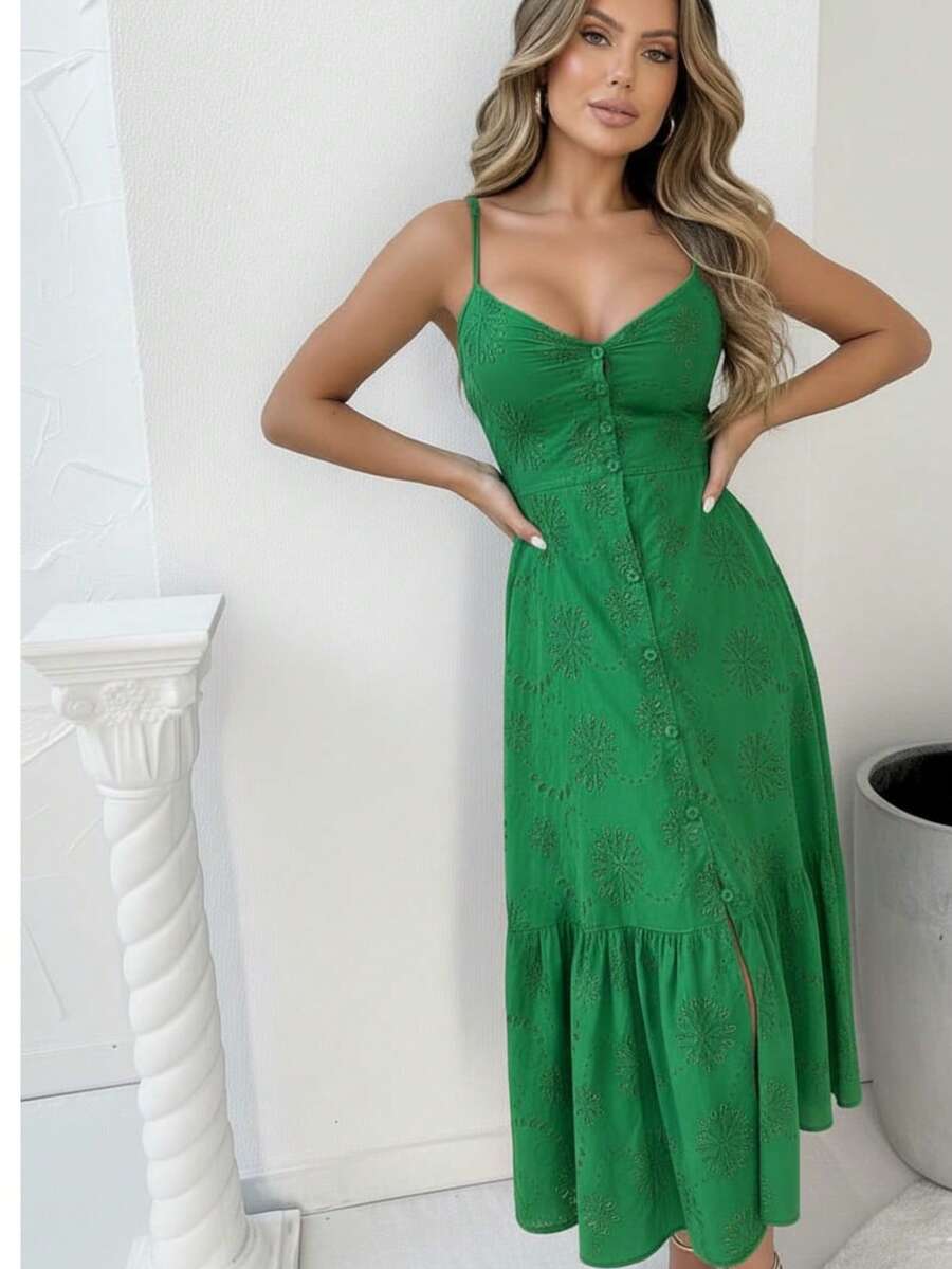 Vestido Midi Laise Feminino com Bojo e Botões