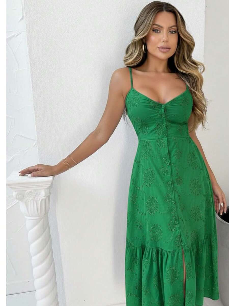 Vestido Midi Laise Feminino com Bojo e Botões