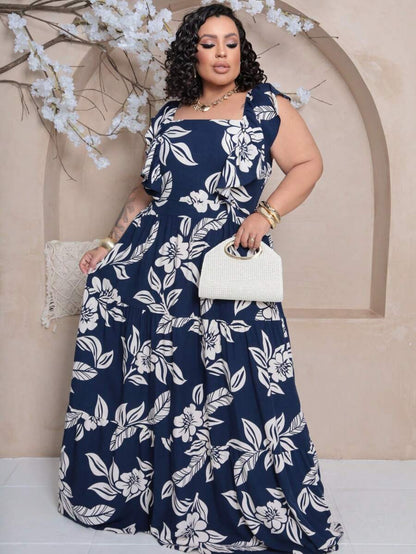 Vestido Plus Size Longo com Alça e Babado no Ombro