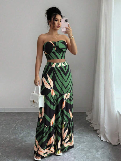 Conjunto Feminino 2 Peças com Cropped e Saia Longa