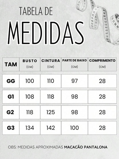 Macacão Plus Size Pantalona Forrado com Manga Curta