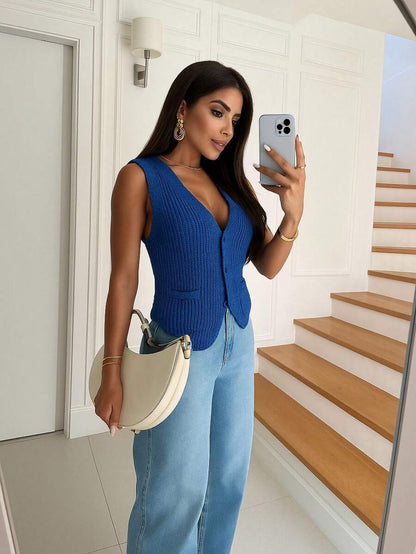 Colete Feminino Elegante em Tricot com Botões