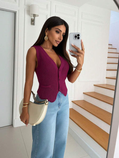 Colete Feminino Elegante em Tricot com Botões