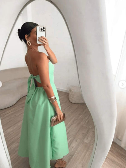 Vestido Feminino Midi Alongado Tomara que Caia em Alfaiataria Premium