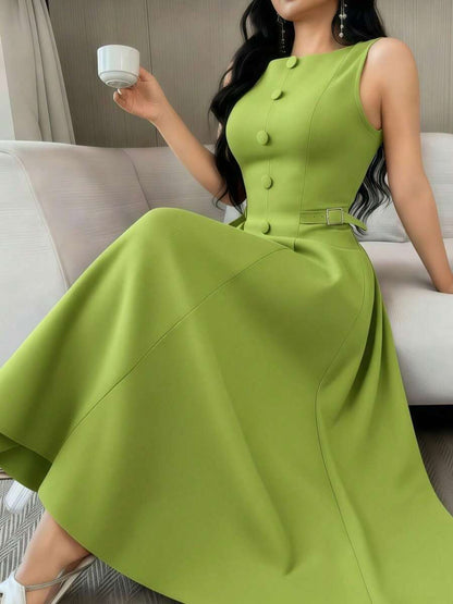 Vestido Elegante Feminino de Cor Sólida