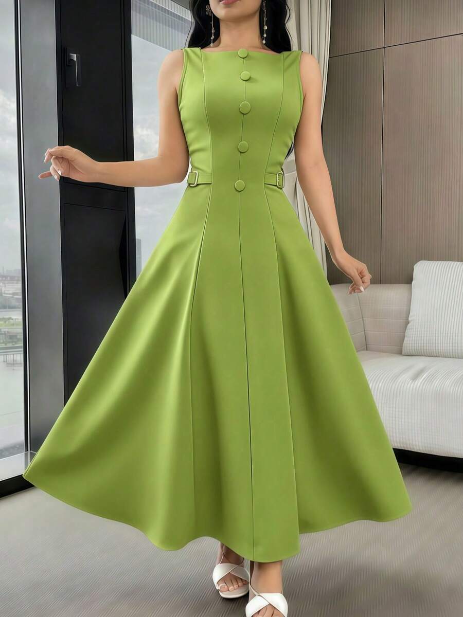 Vestido Elegante Feminino de Cor Sólida