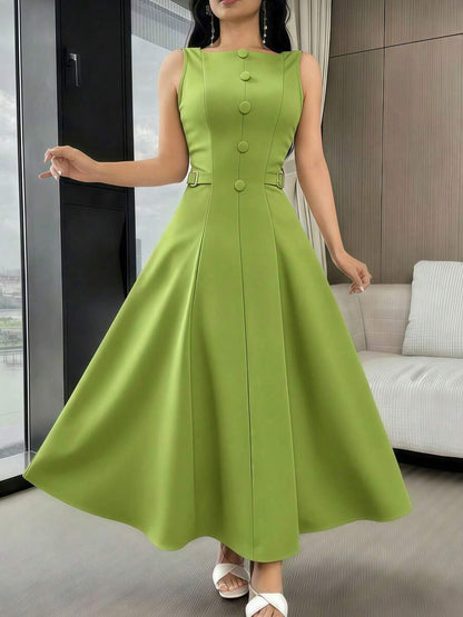 Vestido Elegante Feminino de Cor Sólida