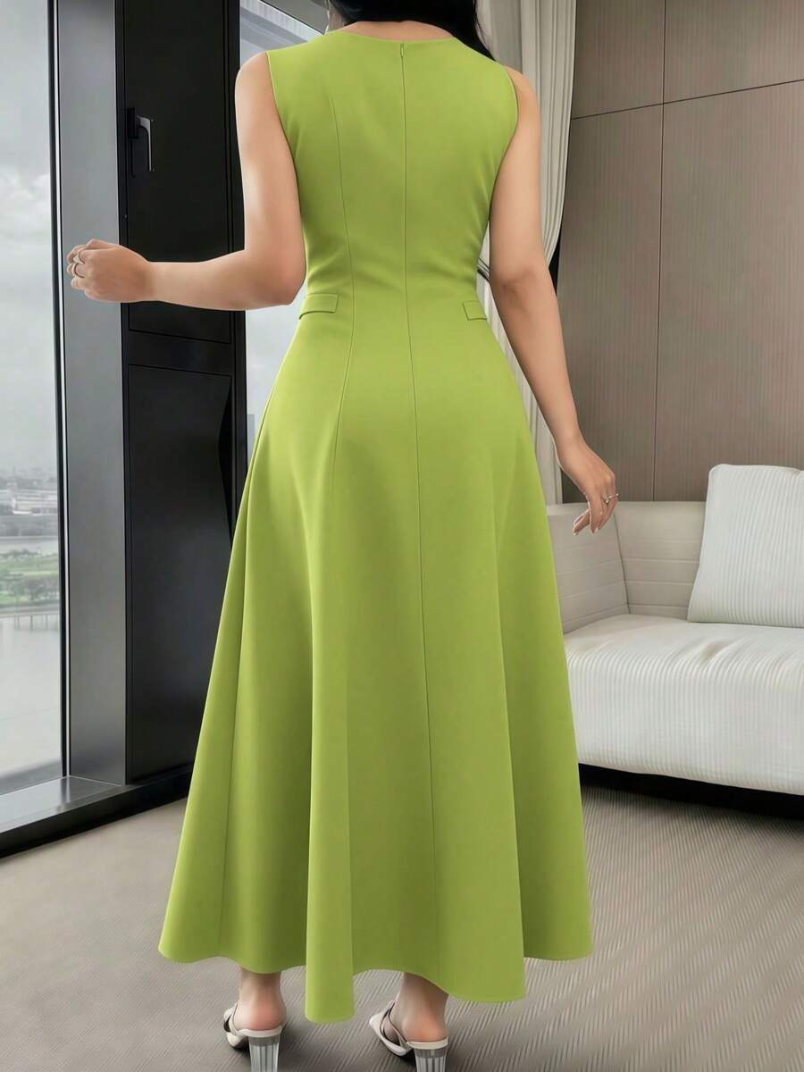 Vestido Elegante Feminino de Cor Sólida