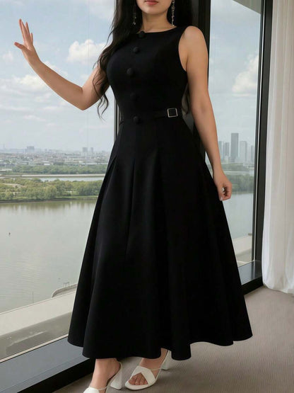 Vestido Elegante Feminino de Cor Sólida