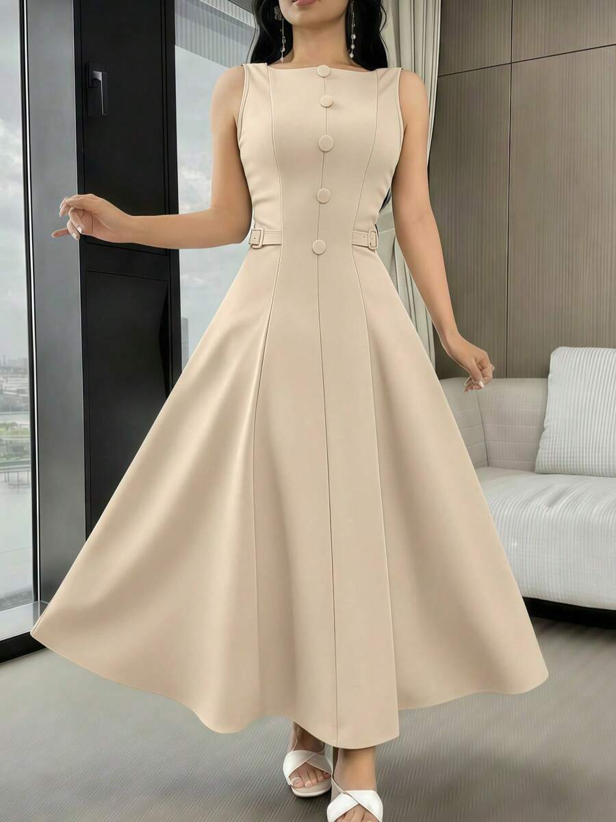 Vestido Elegante Feminino de Cor Sólida