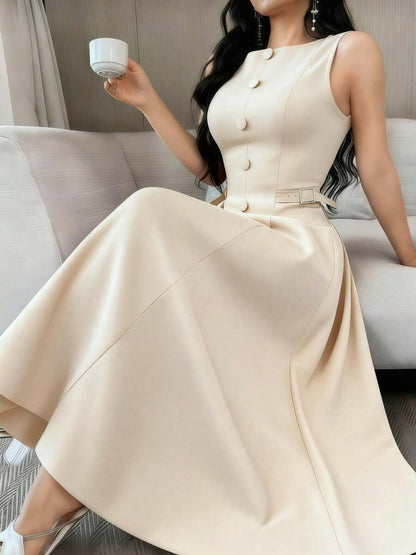 Vestido Elegante Feminino de Cor Sólida