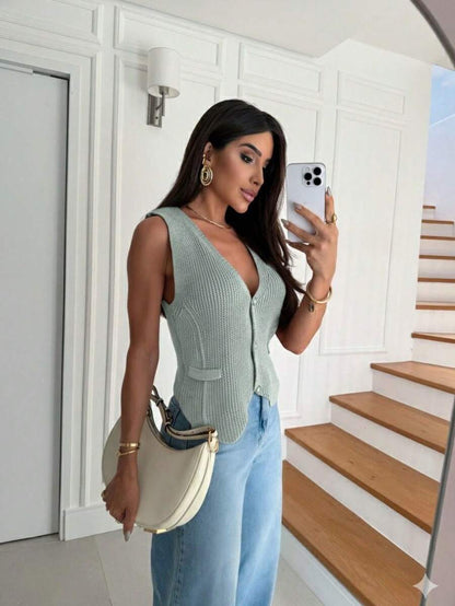 Colete Feminino Elegante em Tricot com Botões