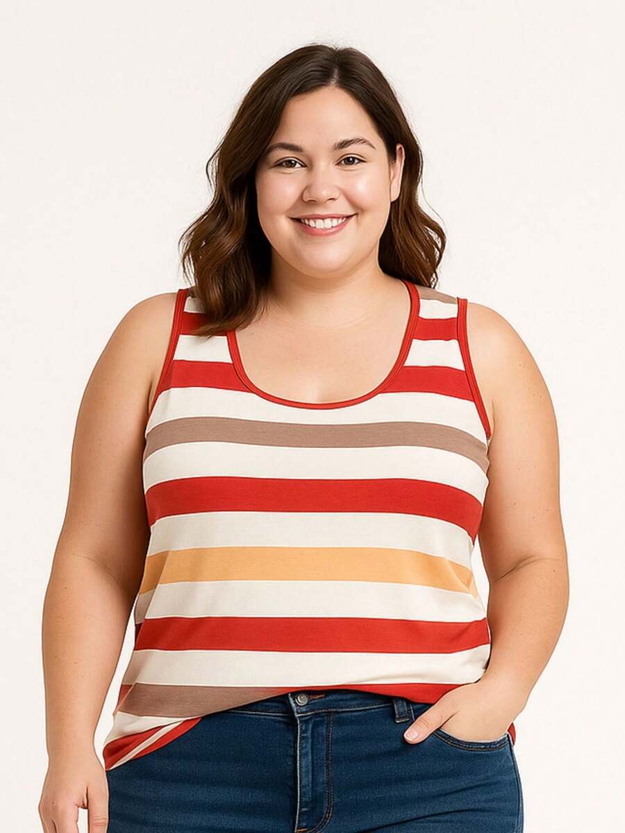 Blusa Regata Feminina Plus Size Listrada