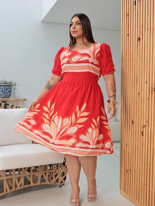 Vestido Feminino Mídi Plus Size Estampado