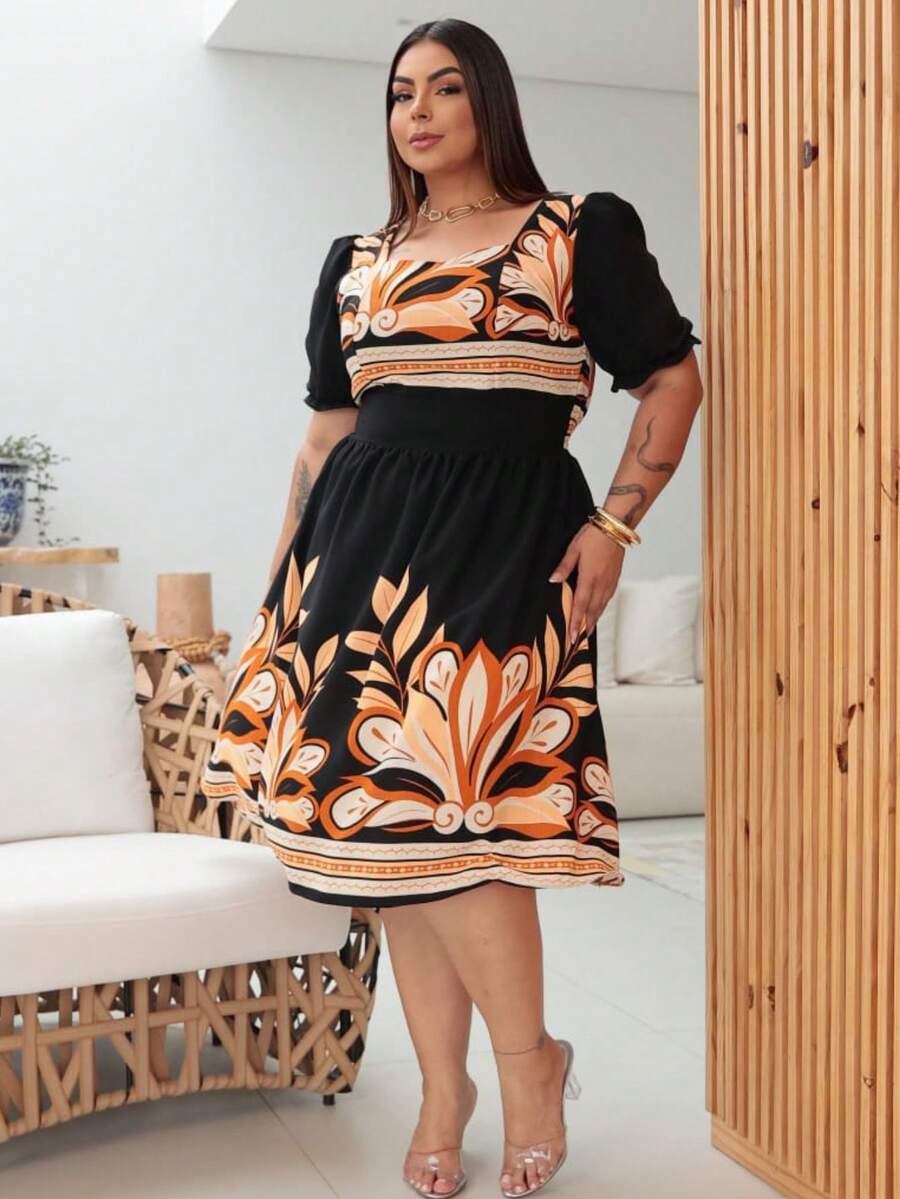 Vestido Feminino Mídi Plus Size Estampado