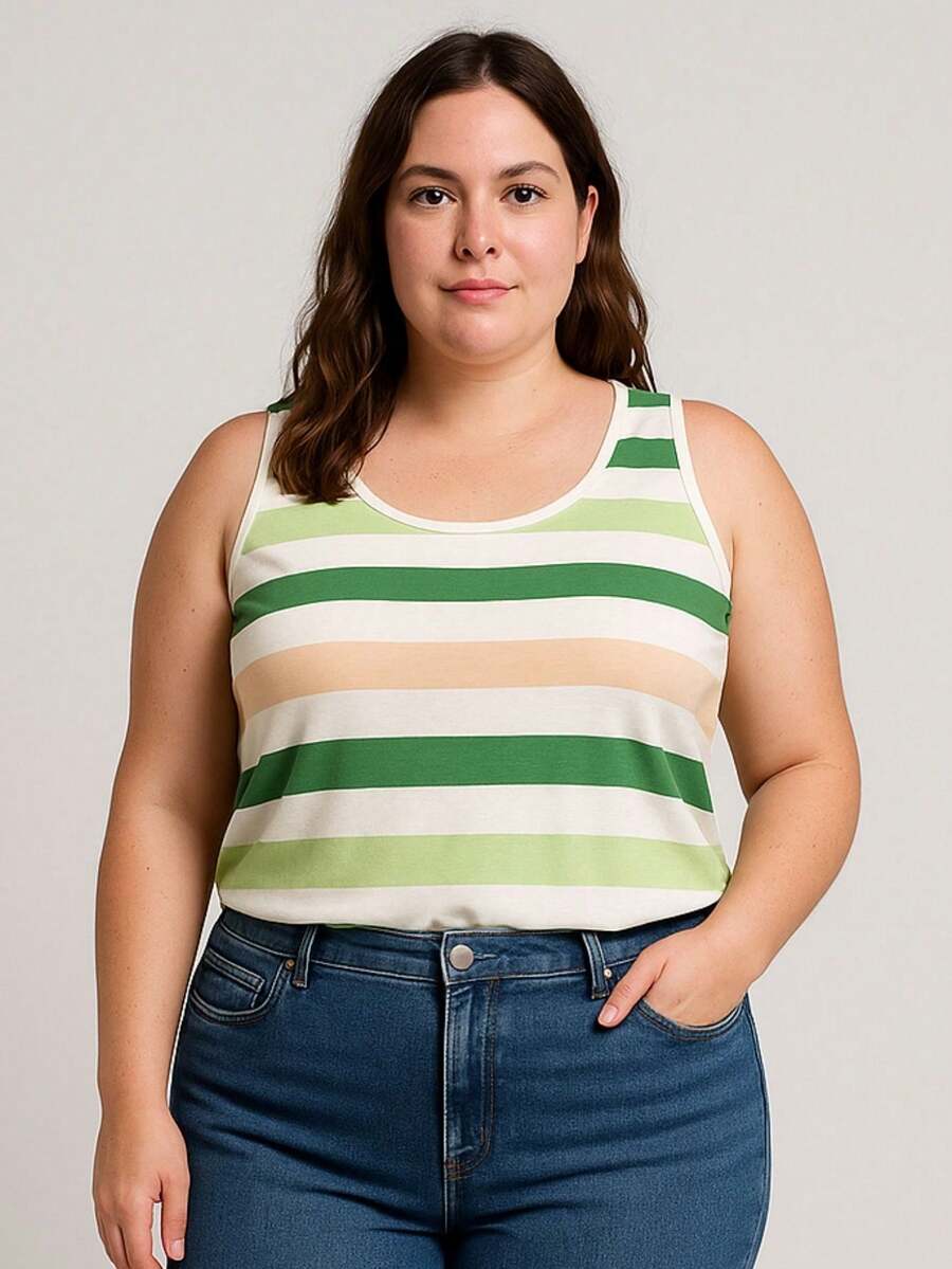 Kit 2 Blusas Regata Feminina Plus Size Listrada