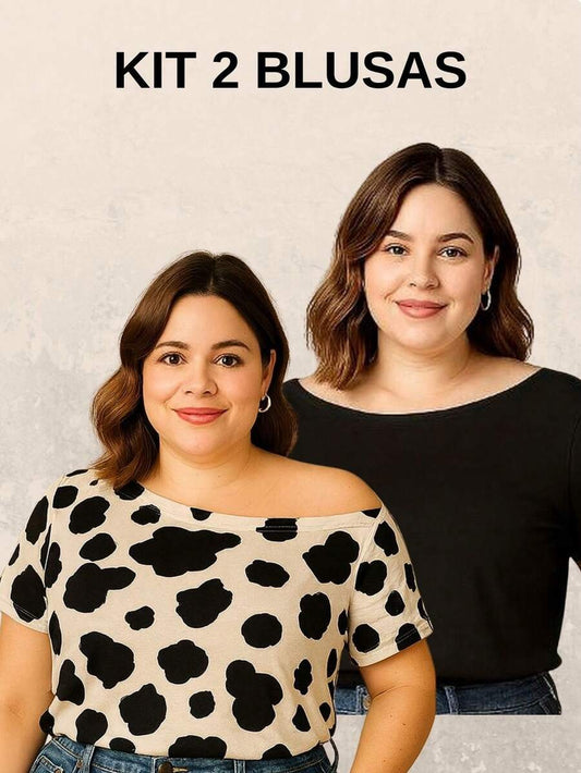 Kit 2 Blusas Femininas Plus Size Manga Curta