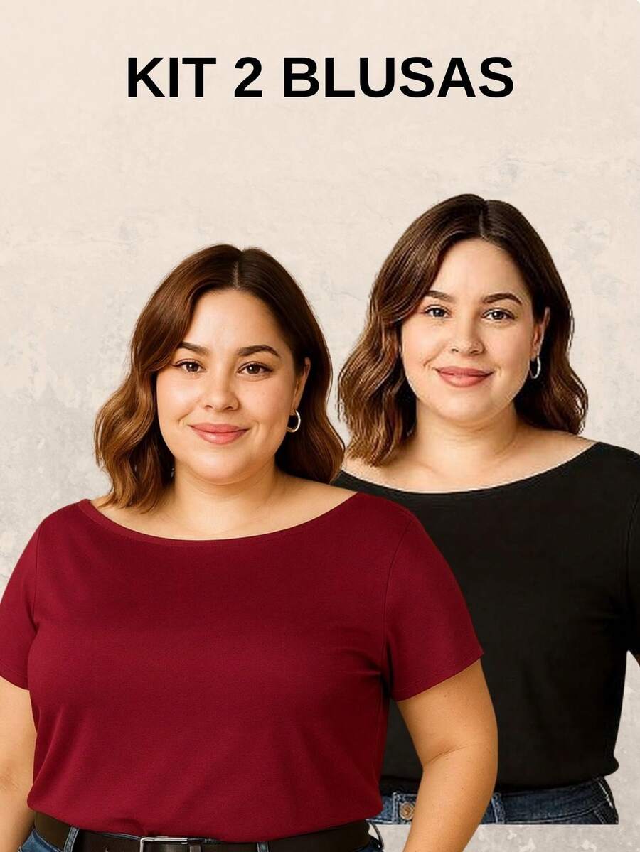 Kit 2 Blusas Femininas Plus Size Manga Curta