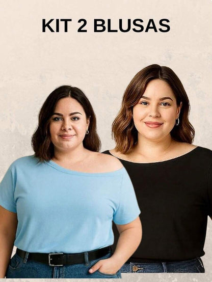 Kit 2 Blusas Femininas Plus Size Manga Curta