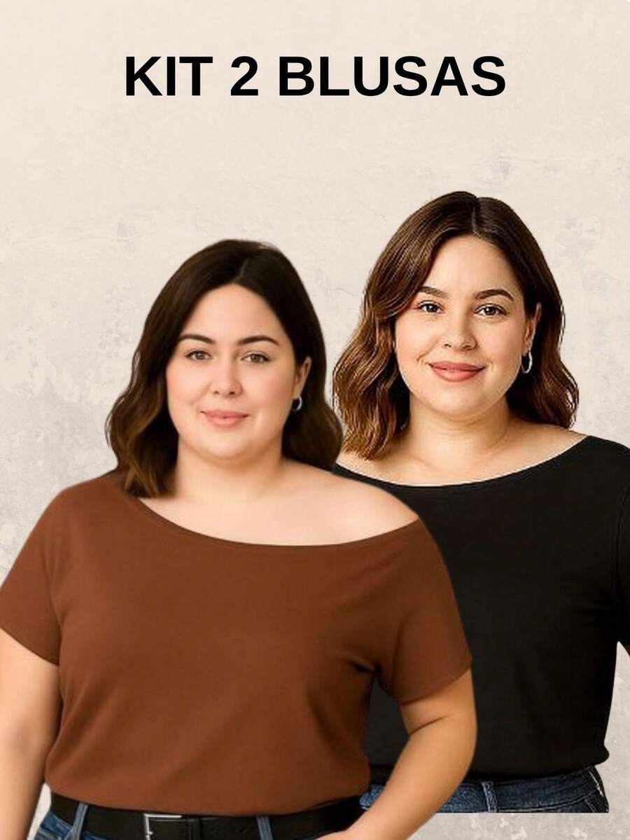 Kit 2 Blusas Femininas Plus Size Manga Curta