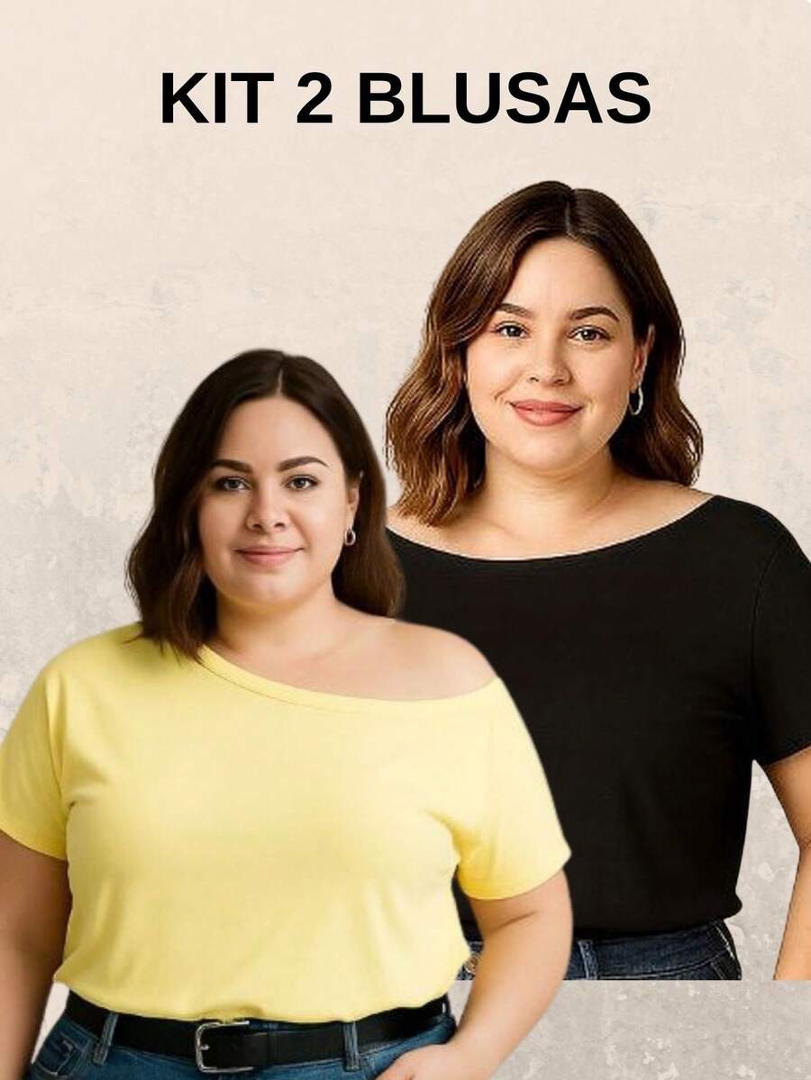 Kit 2 Blusas Femininas Plus Size Manga Curta