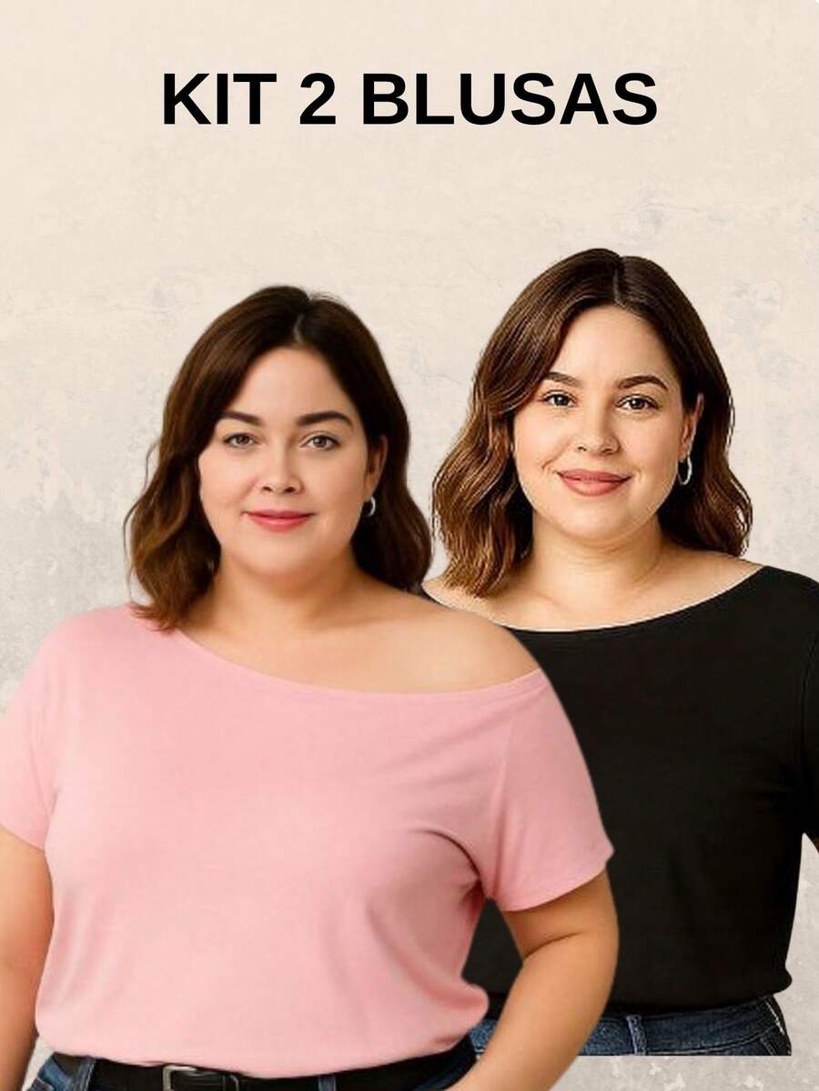 Kit 2 Blusas Femininas Plus Size Manga Curta