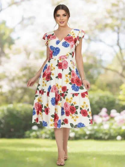 Vestido Feminino Longo com Manga Dupla e Babados