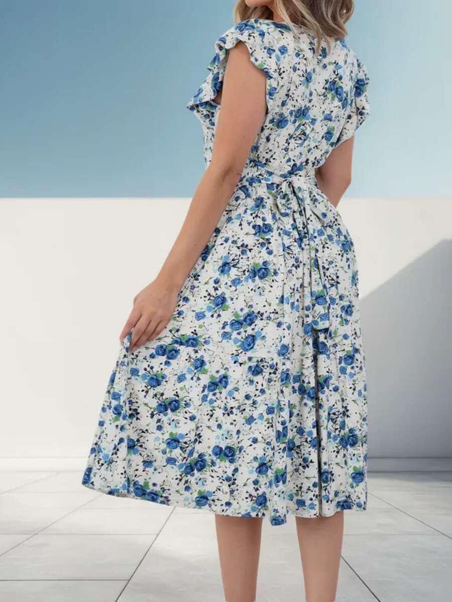 Vestido Feminino Longo com Manga Dupla e Babados