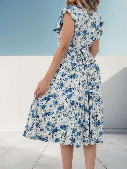 Vestido Feminino Longo com Manga Dupla e Babados