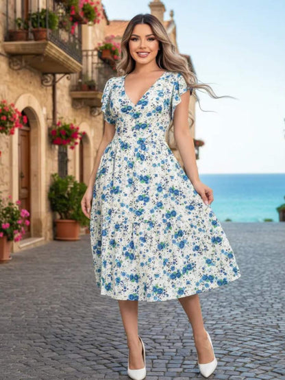 Vestido Feminino Longo com Manga Dupla e Babados