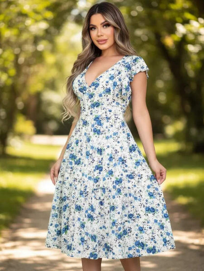 Vestido Feminino Longo com Manga Dupla e Babados