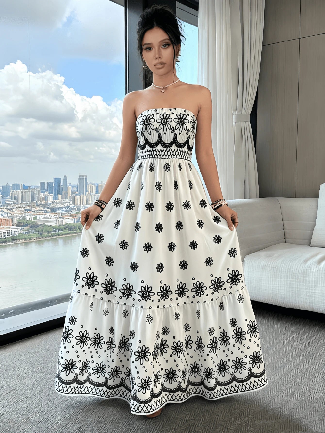 Vestido Tubinho Feminino Longo Estampa Barroco