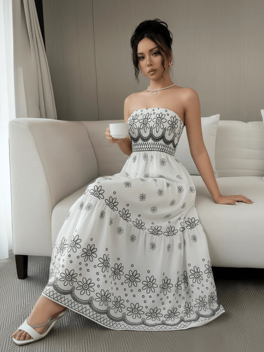 Vestido Tubinho Feminino Longo Estampa Barroco