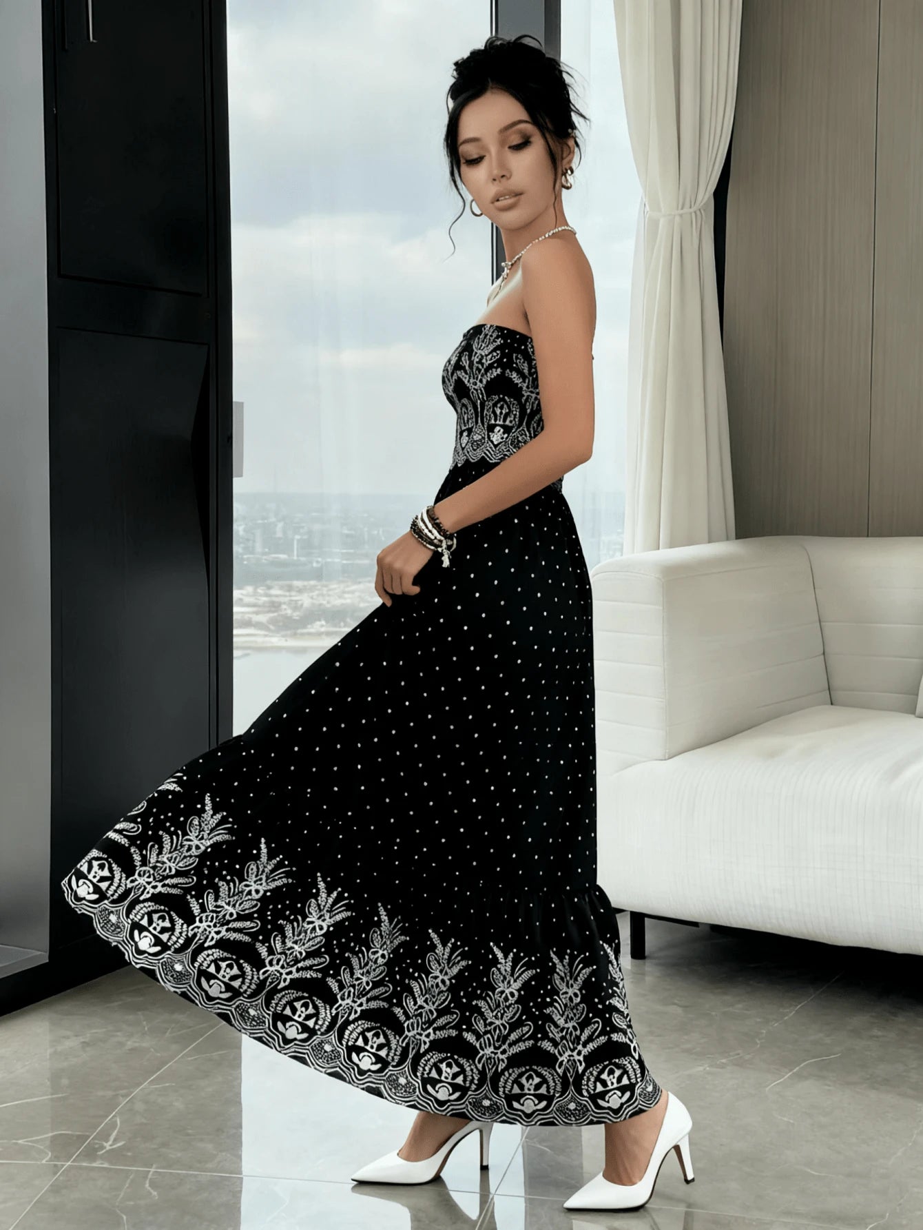 Vestido Tubinho Feminino Longo Estampa Barroco