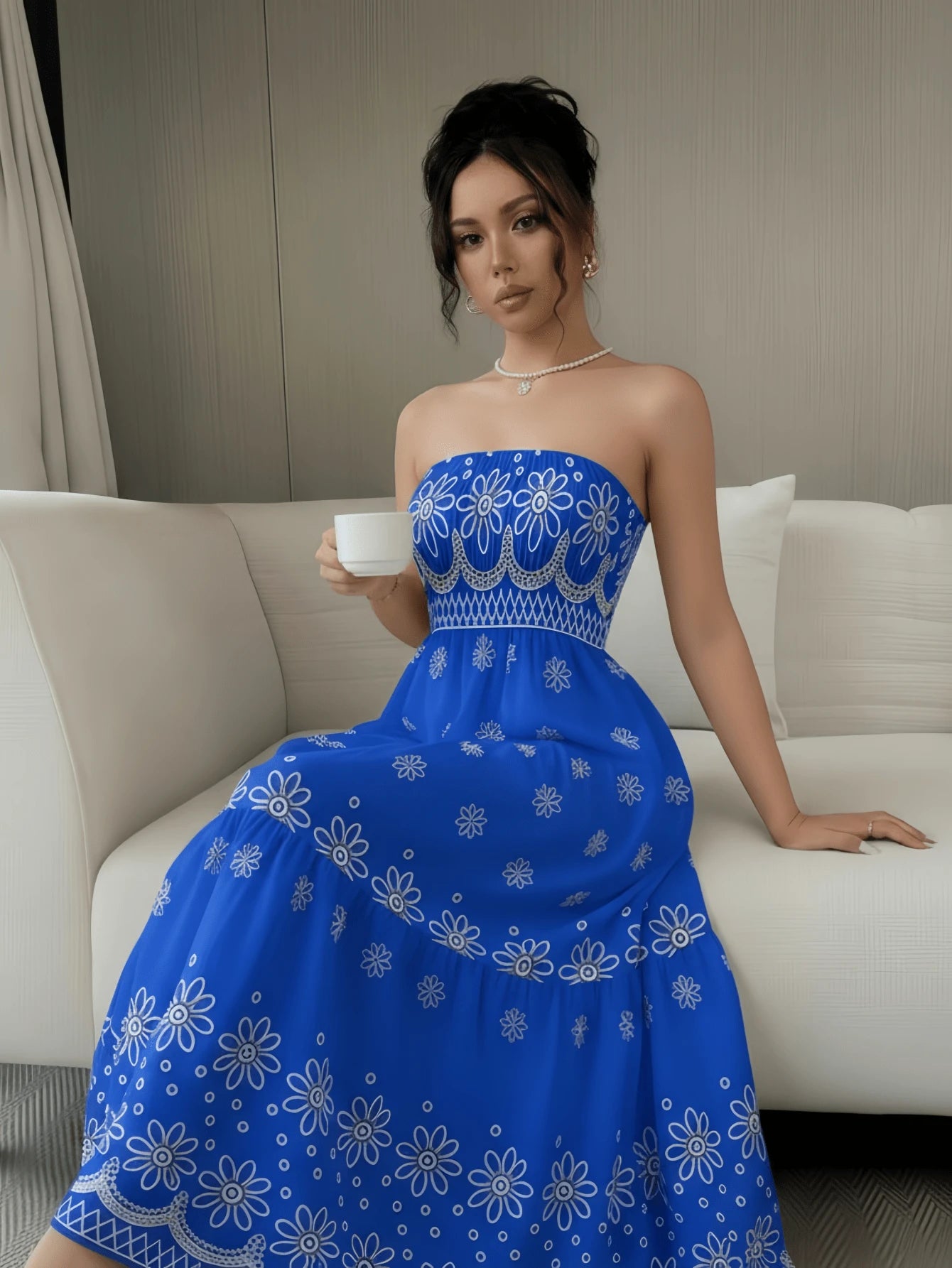 Vestido Tubinho Feminino Longo Estampa Barroco