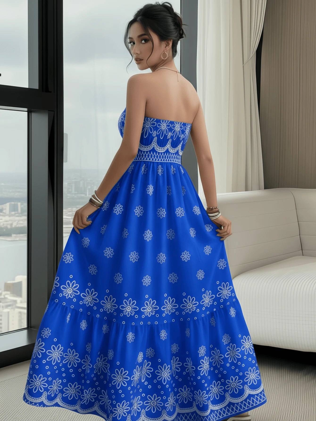 Vestido Tubinho Feminino Longo Estampa Barroco