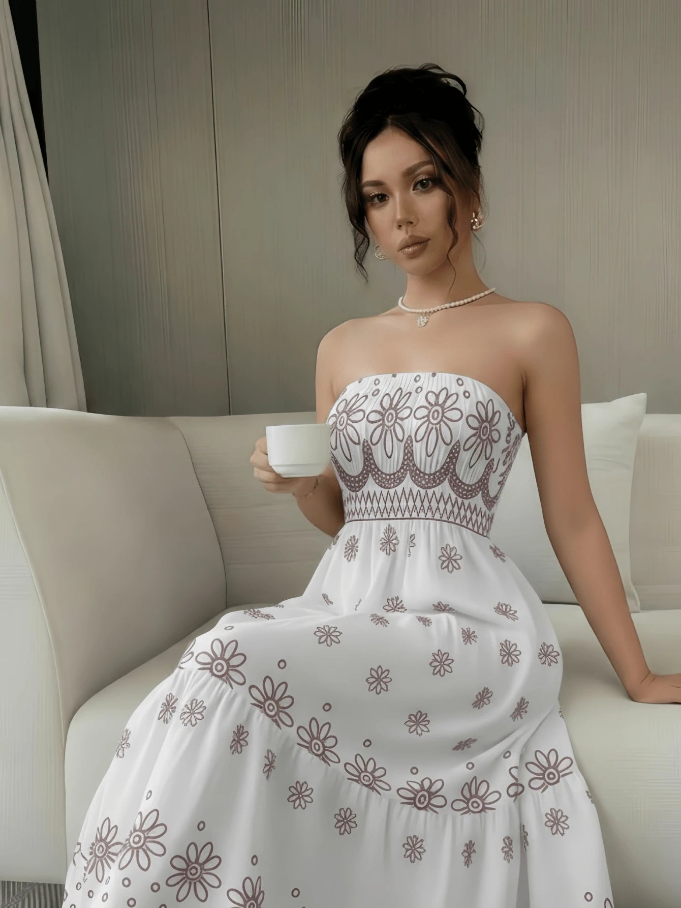 Vestido Tubinho Feminino Longo Estampa Barroco