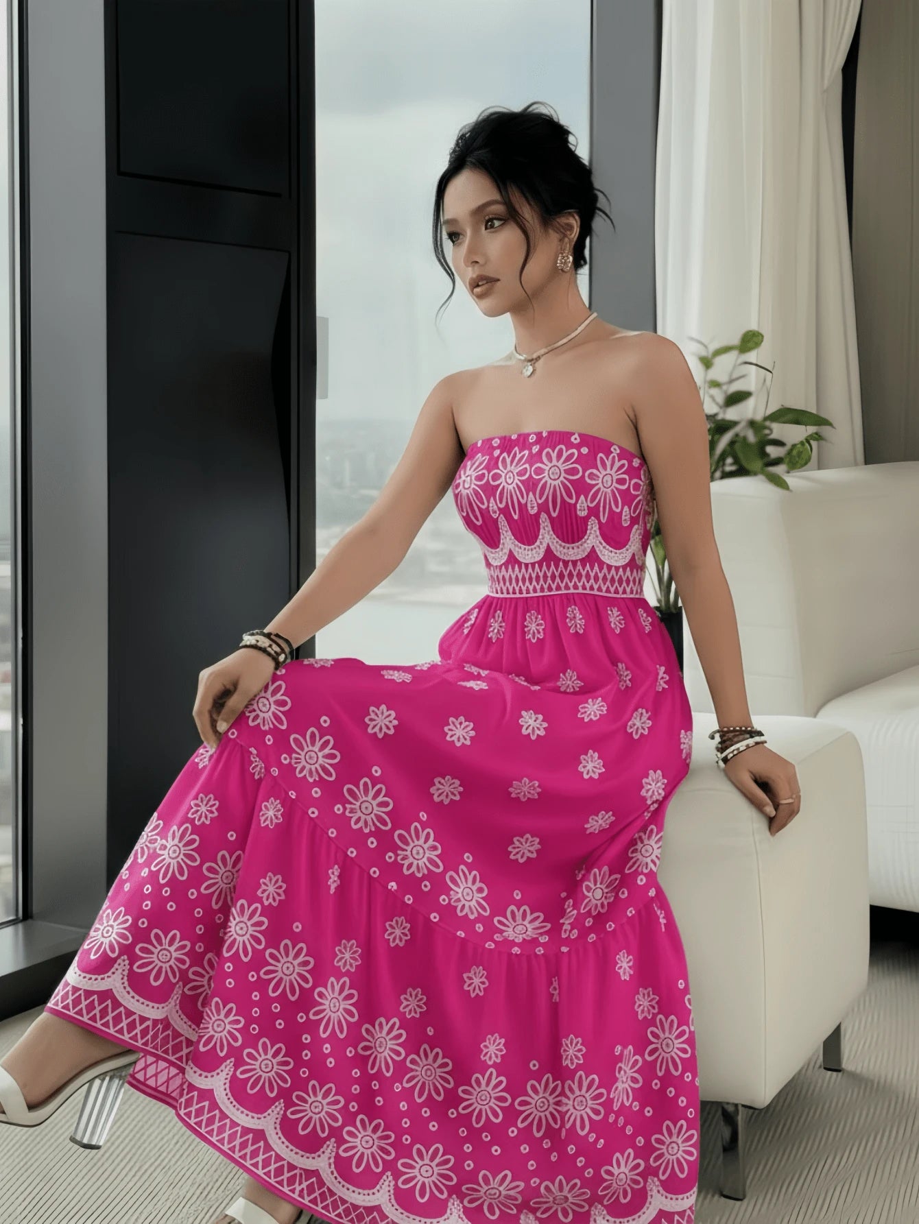 Vestido Tubinho Feminino Longo Estampa Barroco