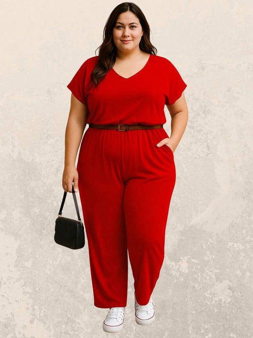 Macacão Plus Size Pantalona Forrado com Manga Curta