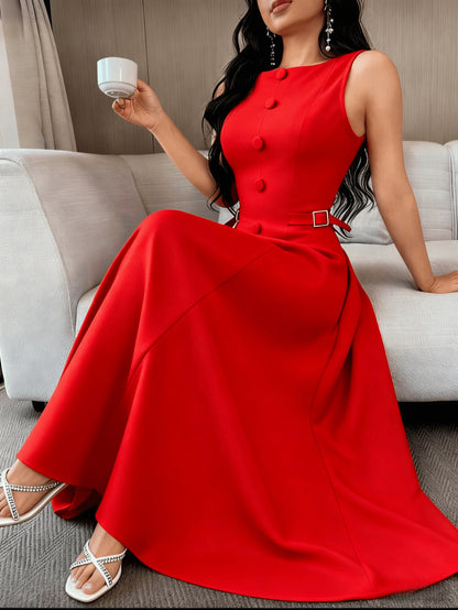 Vestido Elegante Feminino de Cor Sólida