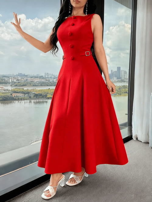 Vestido Elegante Feminino de Cor Sólida